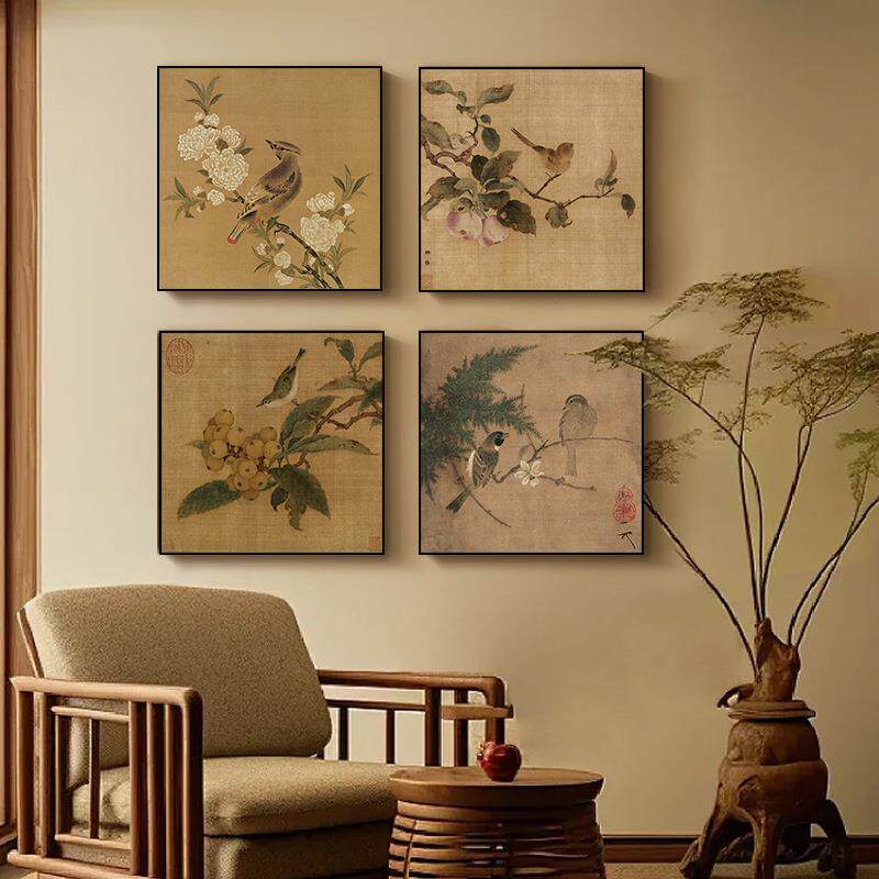 宋氏美学林椿枇杷山鸟图果熟禽图微喷正方形国画装饰画油画中古风