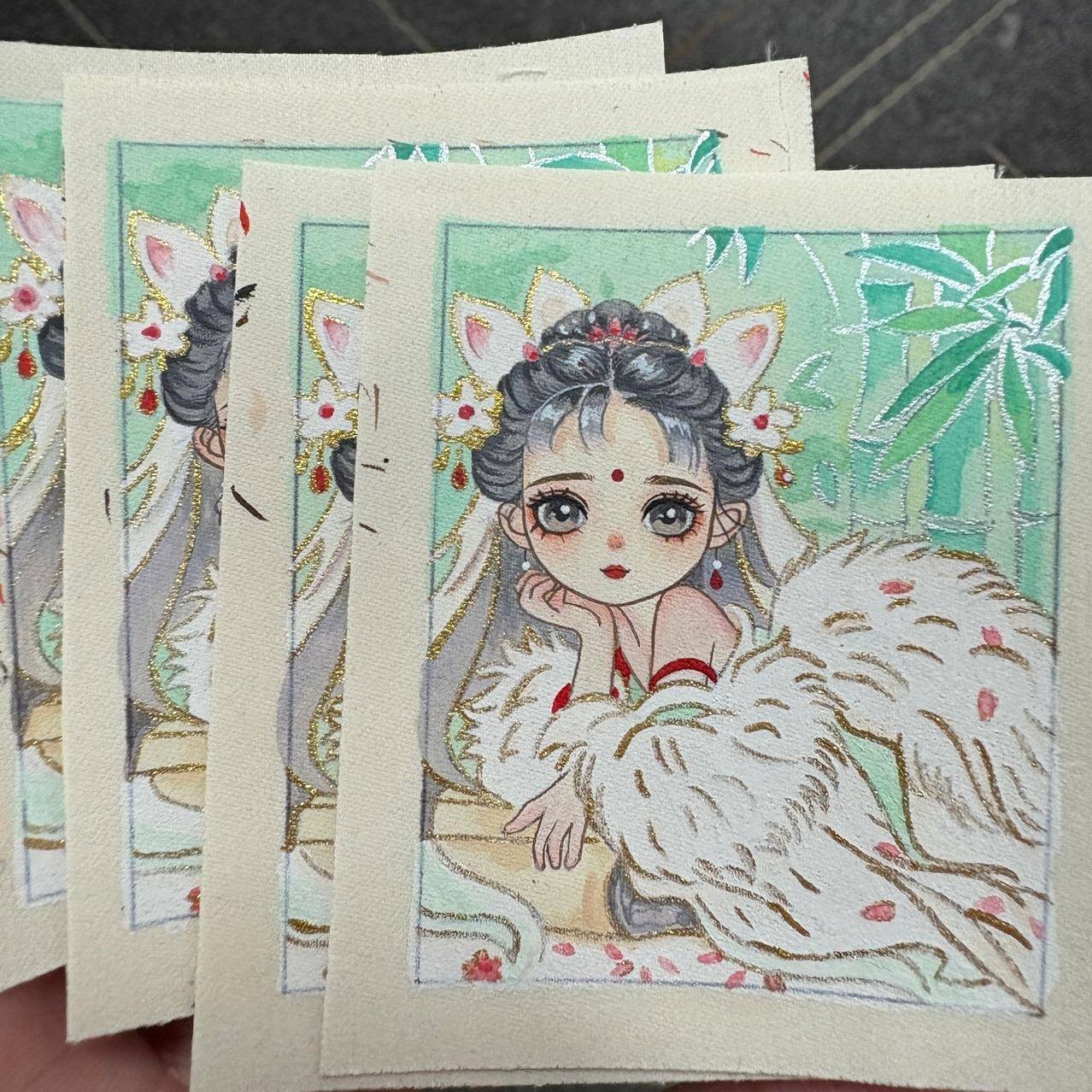 唐卡手绘画狐仙九尾4*5卡芯