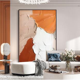 酒店油画现代简约轻奢厚彩抽象立体橙装饰画玄关过道连廊客厅挂画