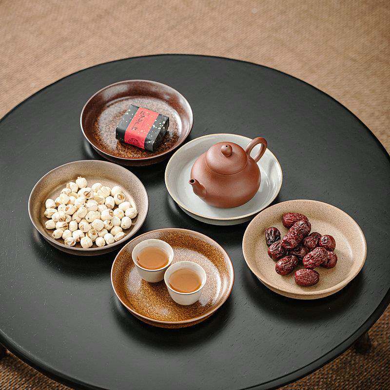 粗陶盘子复古深碟酒店餐具餐厅骨碟家用小菜盘甜点糕点碟子
