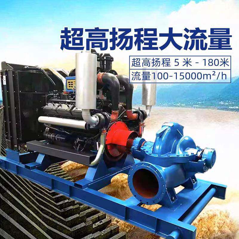 柴油机卧式双吸中开泵单级离心泵大型工业抽海水农用灌溉防汛