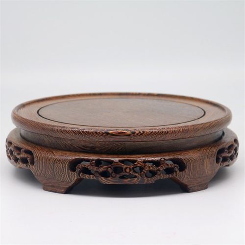 鸡翅木雕实木质圆形底座花瓶盆景奇石头鱼缸空调工艺品摆件实木托