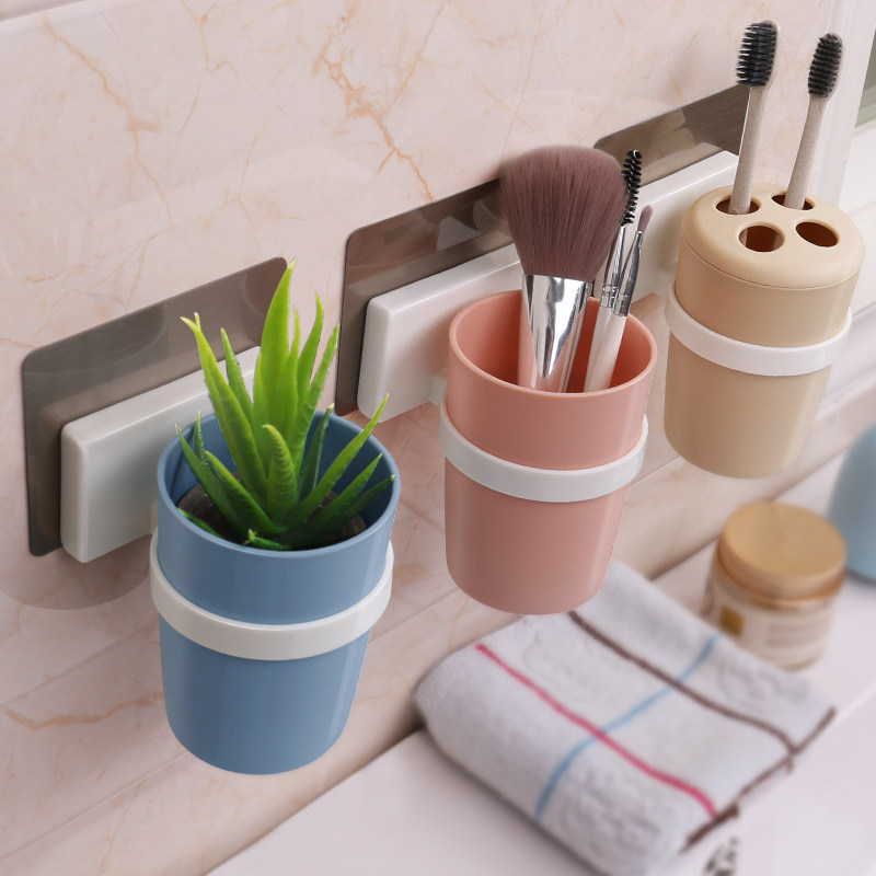 免打孔刷牙杯牙刷架牙刷盒吸壁式漱口杯牙刷架套装卫生间壁挂式