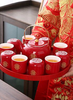 结婚茶具套装改口敬茶杯中式订婚喜庆红色新娘陪嫁送新人礼品礼盒