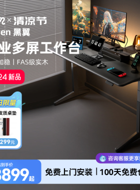 9am实木黑翼电动升降桌实木书桌家用智能办公电脑桌Raven电竞桌子