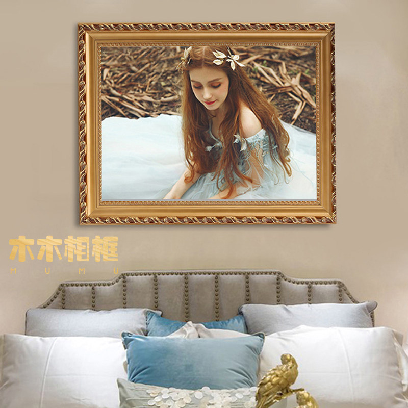 欧式实木挂墙婚纱照相框定制16 24 30 36 创意油画全家福画框拼图
