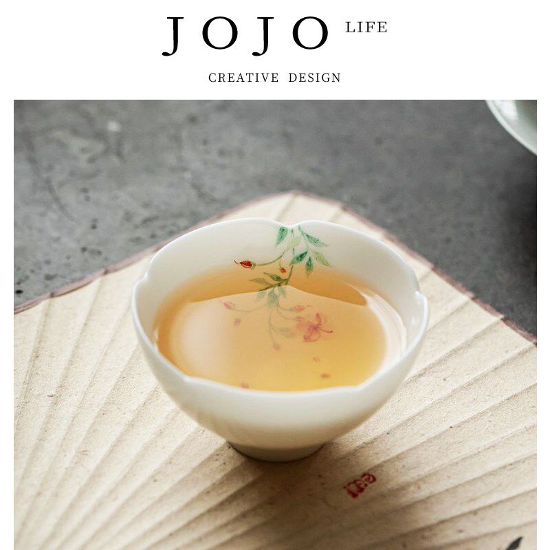 JOJOS L. PD紫泉涧釉上手绘品茗杯功夫茶具茶杯主人杯丨花口