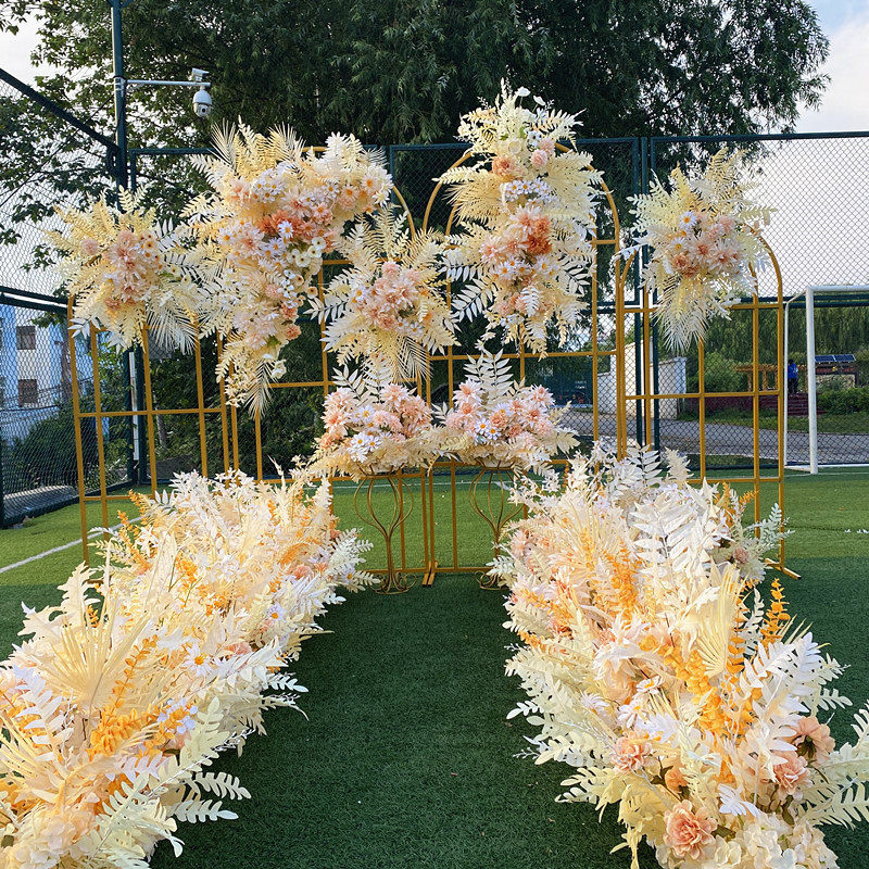 香槟色婚庆背景墙舞台t台布置地排花器路引花排婚礼场景装饰花艺