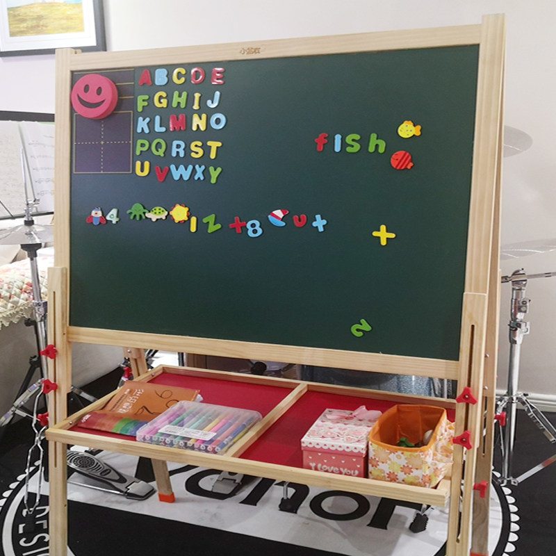 大号实木支架式小黑板双面磁性儿童无尘画板小孩书写板可升降画架