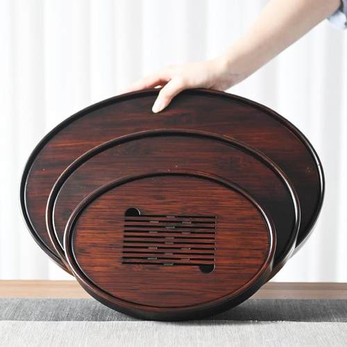 祥福竹茶盘储水式中式复古轻奢质感竹制干泡盘小茶台简约茶具品茶