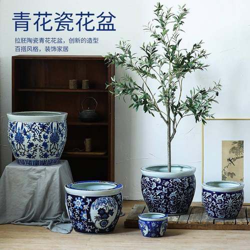 陶瓷鱼缸装饰大型落地青花瓷睡莲碗莲家用户外庭院摆件种植绿植