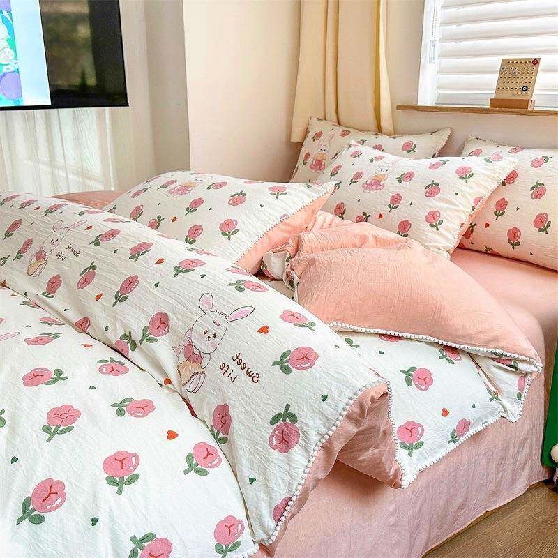 针织双层纱亲肤柔软四件套单人宿舍三件套被套被罩床单人三件套