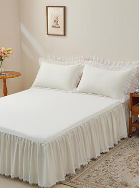 纯棉白色床罩床裙式单件防滑荷叶边全棉床单1.8x2x2.2m床套保护套