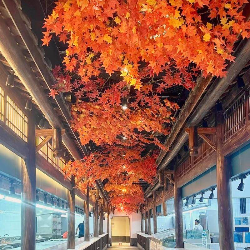 仿真枫叶吊顶装饰花藤红树叶烧烤店天花板假绿植墙面遮丑氛围植物