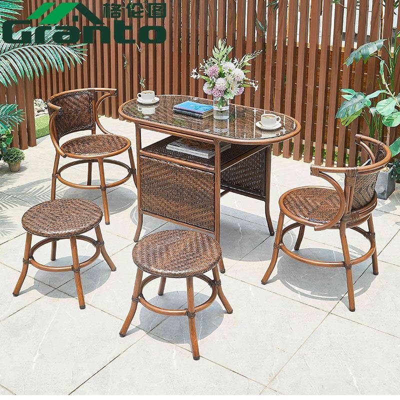 格伦图藤椅户外藤编桌椅小凳子组合阳台室外庭院花园休闲椭圆茶几