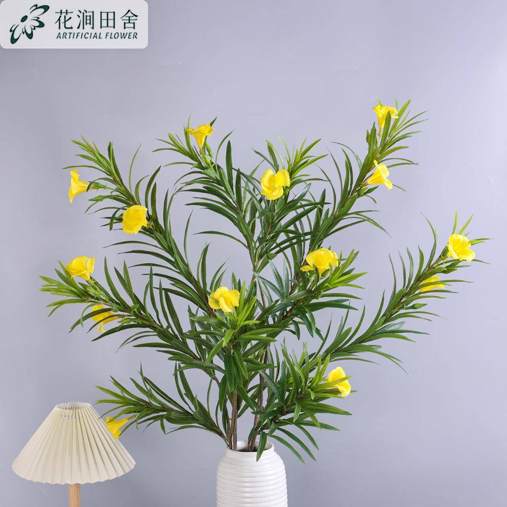 仿真花 大枝柳叶桃带花 家居客厅软装饰工程造景婚庆酒店盆栽假花