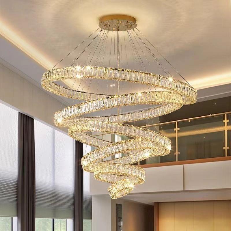 意式水晶吊灯客厅简约现代轻奢灯具公寓别墅挑高复式楼梯间长吊灯