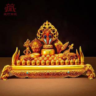 铜鎏金百宝总集摆件象宝轮王七珍宝八瑞物宝石镶嵌家用桌面铜摆件