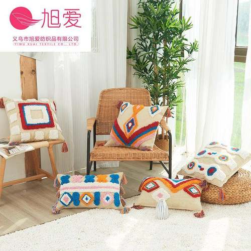 新款家居手工刺绣簇绒流苏吊穗抱枕套 客厅沙发靠枕套 现货