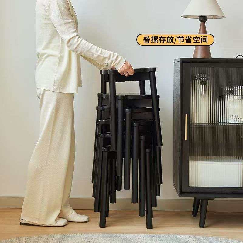 实木黑色凳子家用结实耐用小板凳叠放便捷餐桌凳客厅备用矮凳椅子