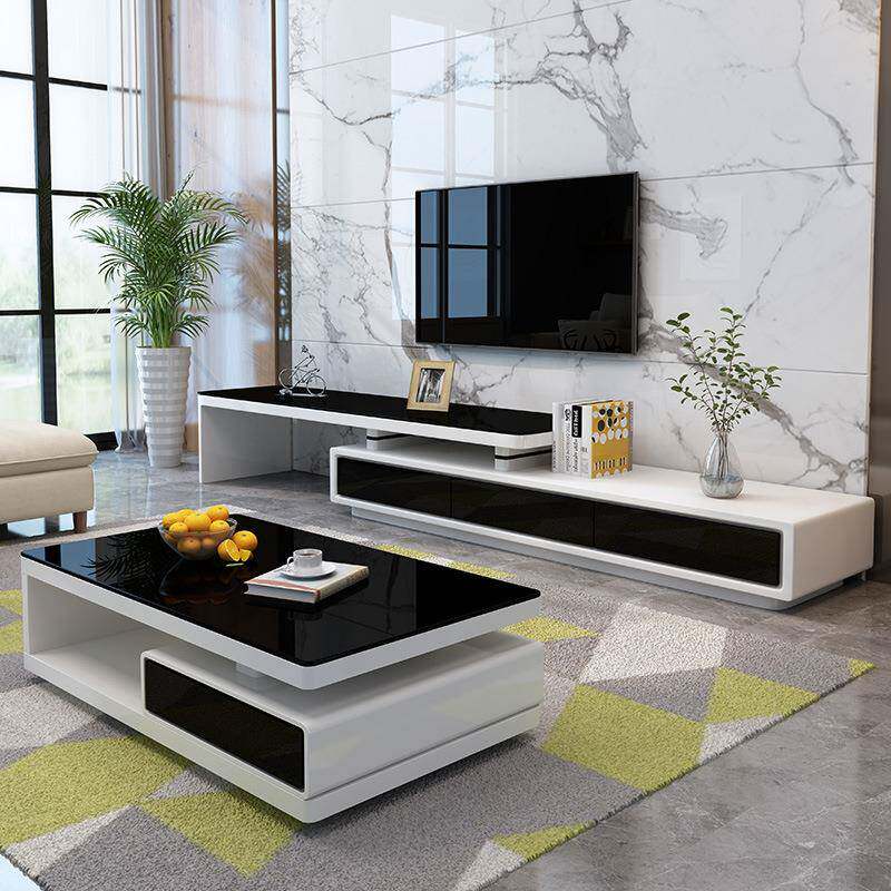 茶几电视柜组合现代简约客厅套装小户型烤漆茶几火烧石伸缩电视柜