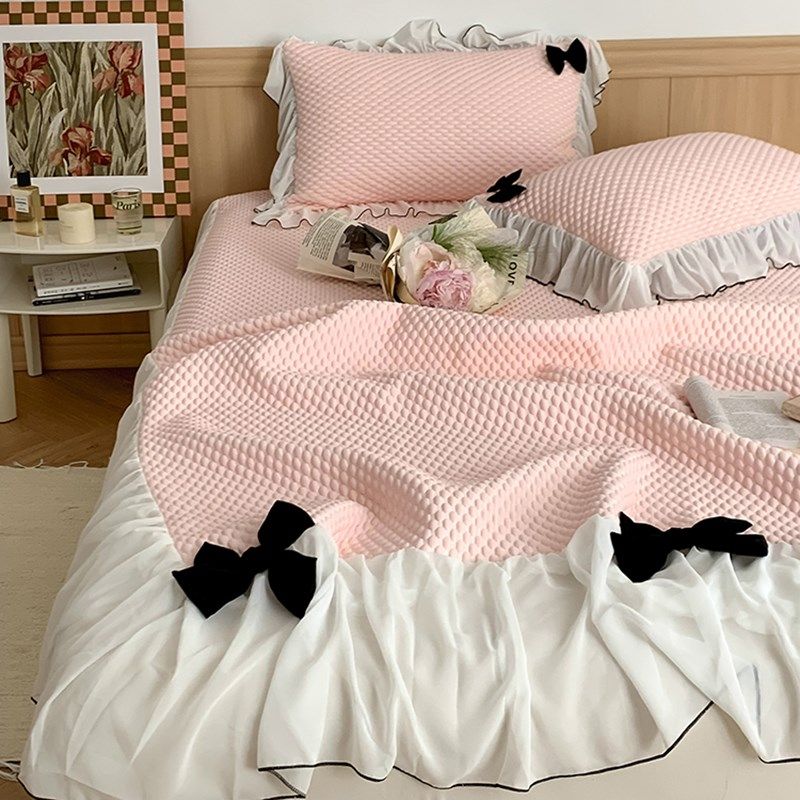 公主风蕾丝边床裙款空调席豆豆冰丝凉席子三件套夏季水洗机洗粉色,床上用品,冰丝席,淘宝优惠券,粉丝福利购,淘宝优惠卷