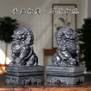 石雕石狮子一对看门小号石头青石庭院中式摆件家用大门口原石雕刻