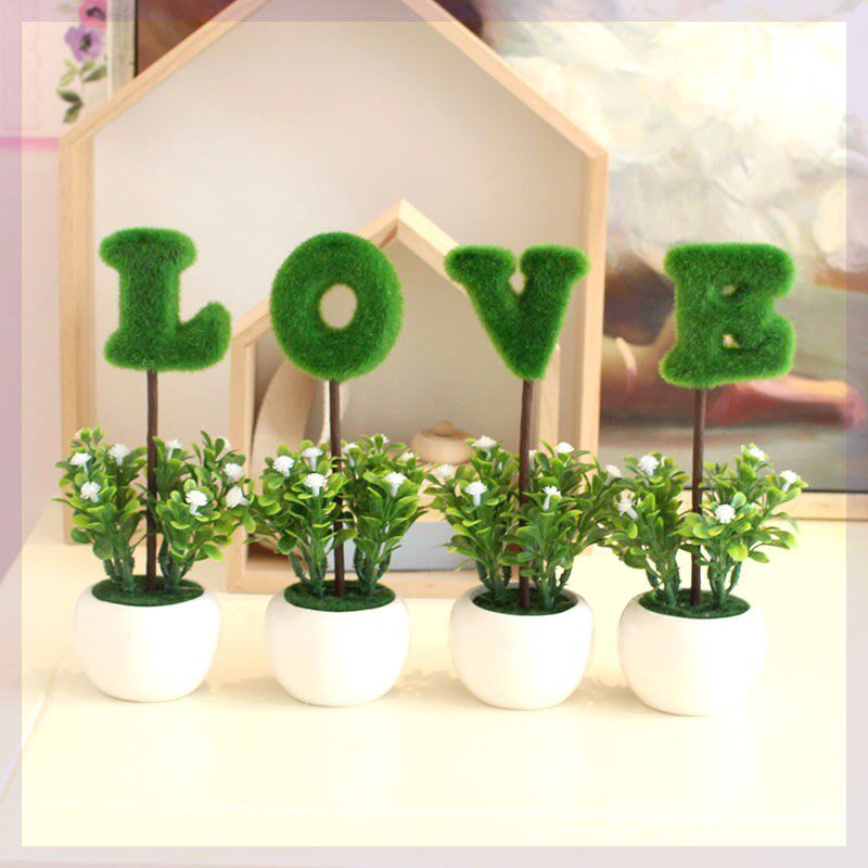 love仿真植物小盆栽创意家居摆设客厅书桌电视柜迷你装饰假花摆件
