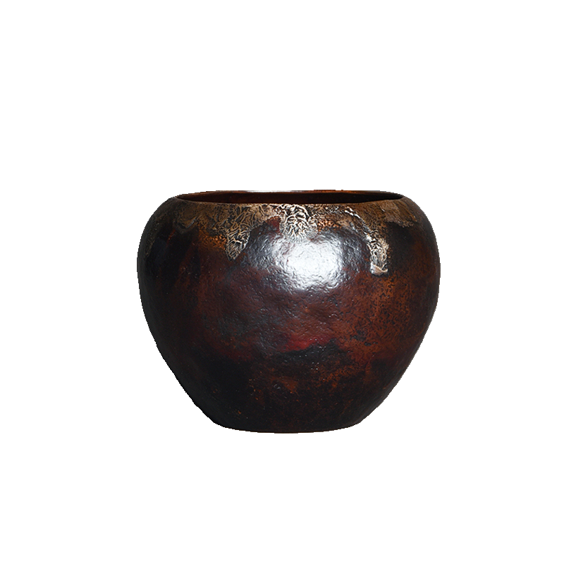 立圆钵鎏银口铜茶道紫铜茶手工制斗建水笔洗茶渣水洗盂盂水洗茶