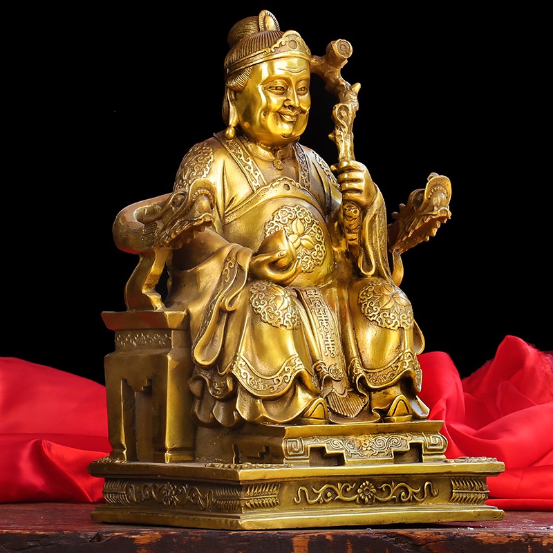 纯黄铜土地公神像供奉小庙家用福德正神地主招财镇宅土地婆摆件