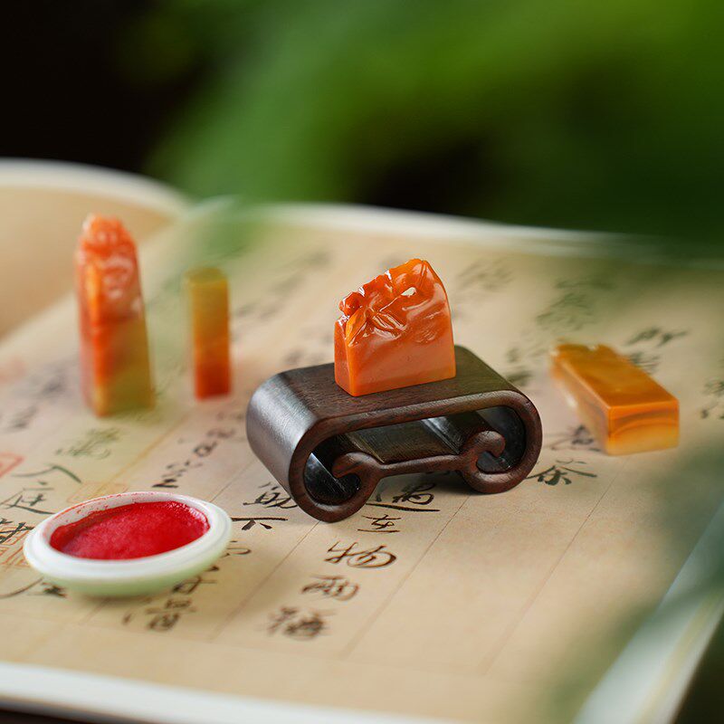 西泠印社 特惠老挝田黄石篆刻套装(含4字篆刻)印材石材书画闲章藏