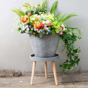 花盆托盘仿水泥木架实木风格底座家用简约接北欧底盘水