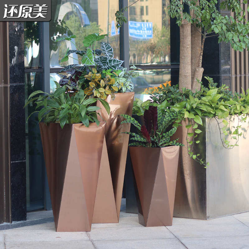 不锈钢花箱花钵商场缸器大堂酒店口定制花花架写字楼花电梯创意