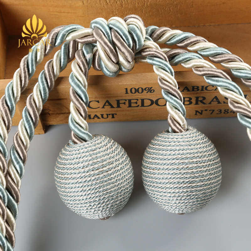 爵卡新品简约时尚精致纯手工小挂球球扣糖果色双绑绳编织绑带窗帘