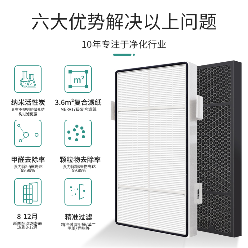 适配逸新安利空气净化器过滤网第2层微粒hep第3层活性炭除醛滤芯