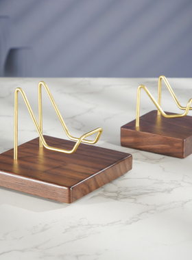 奇石头黑胡桃木底座黄铜水晶吊坠展示架摆放饰品架多功能底座托盘