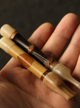 苏工纯手工精工制作牛角嘴竹制粗烟烟嘴抽烟器具把件把玩工艺品