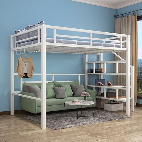 简约现代铁艺小户型公寓阁楼复式高架床多功能单上层儿童上床下空