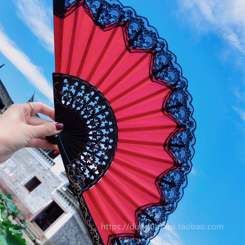 nit木扇定制折扇西班牙扇舞蹈扇蕾丝扇弗朗明哥舞蹈道具30厘米