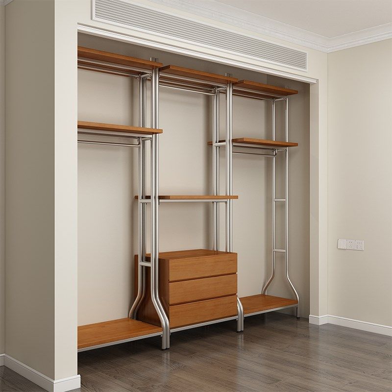 金属衣柜实木卧室家用开放式铁艺步入式钢架结构定制衣帽间衣帽架