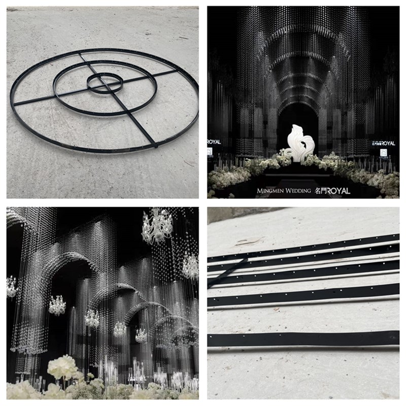 婚庆道具铁艺吊顶定位珠圆环架子水晶珠帘花门架婚礼舞台装饰