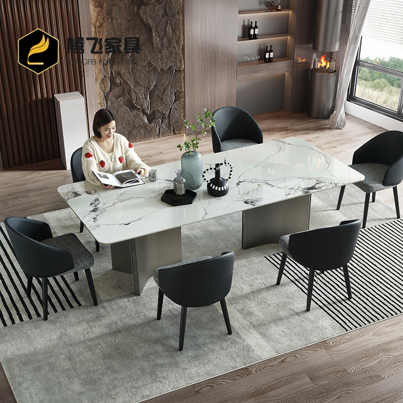 意式岩板餐桌家用现代简约小户型高端长方形2023新款餐桌椅子组合