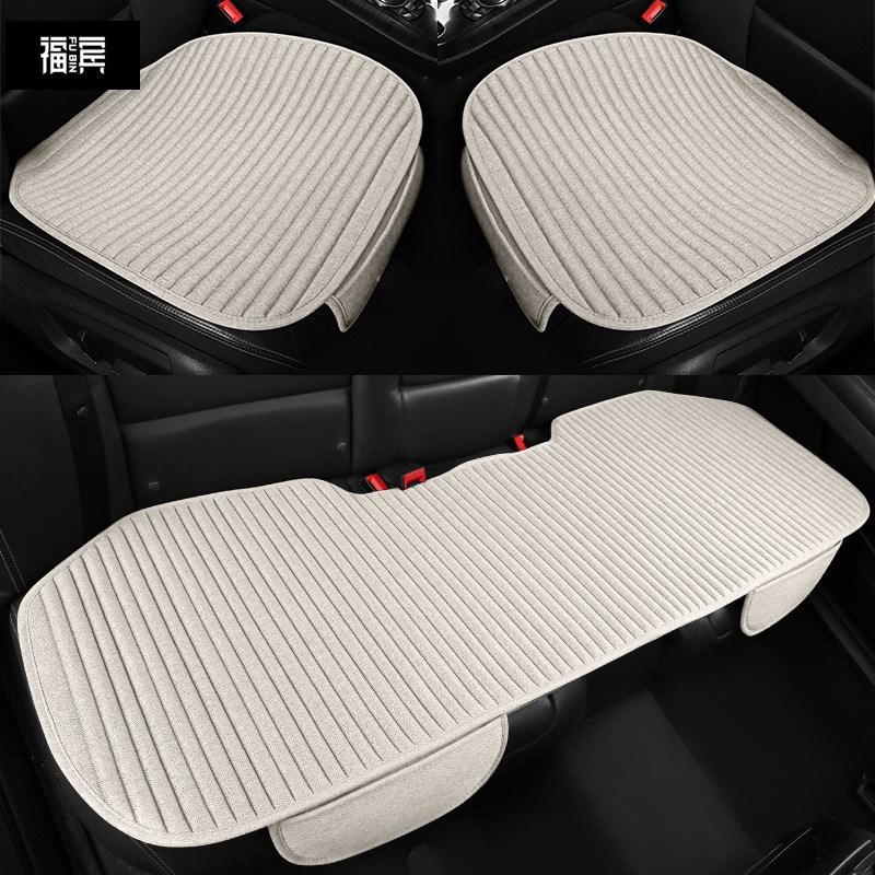 汽车坐夏季无靠背荞麦壳三件透气棉麻布艺后排四季通用座垫座