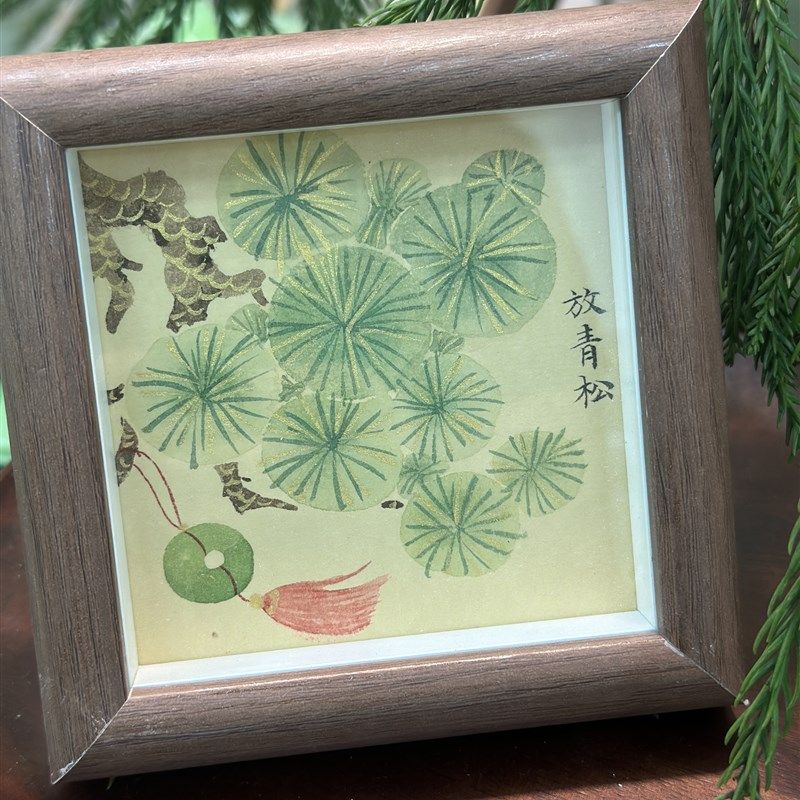 纯手绘没骨国画旧画放轻松系相框实木挂墙装饰画摆件
