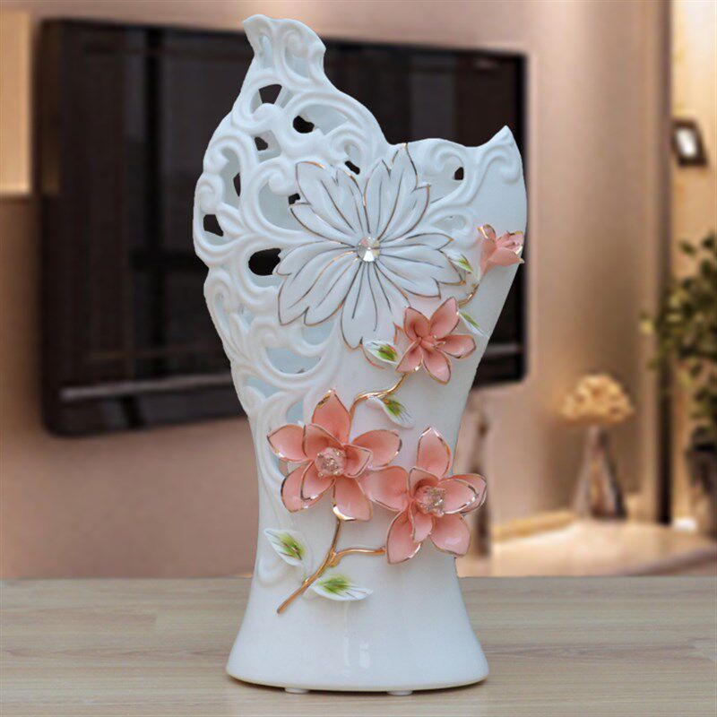 陶瓷花瓶摆件白色客厅干花插花电视柜装饰品餐桌中式创意鲜花瓶插