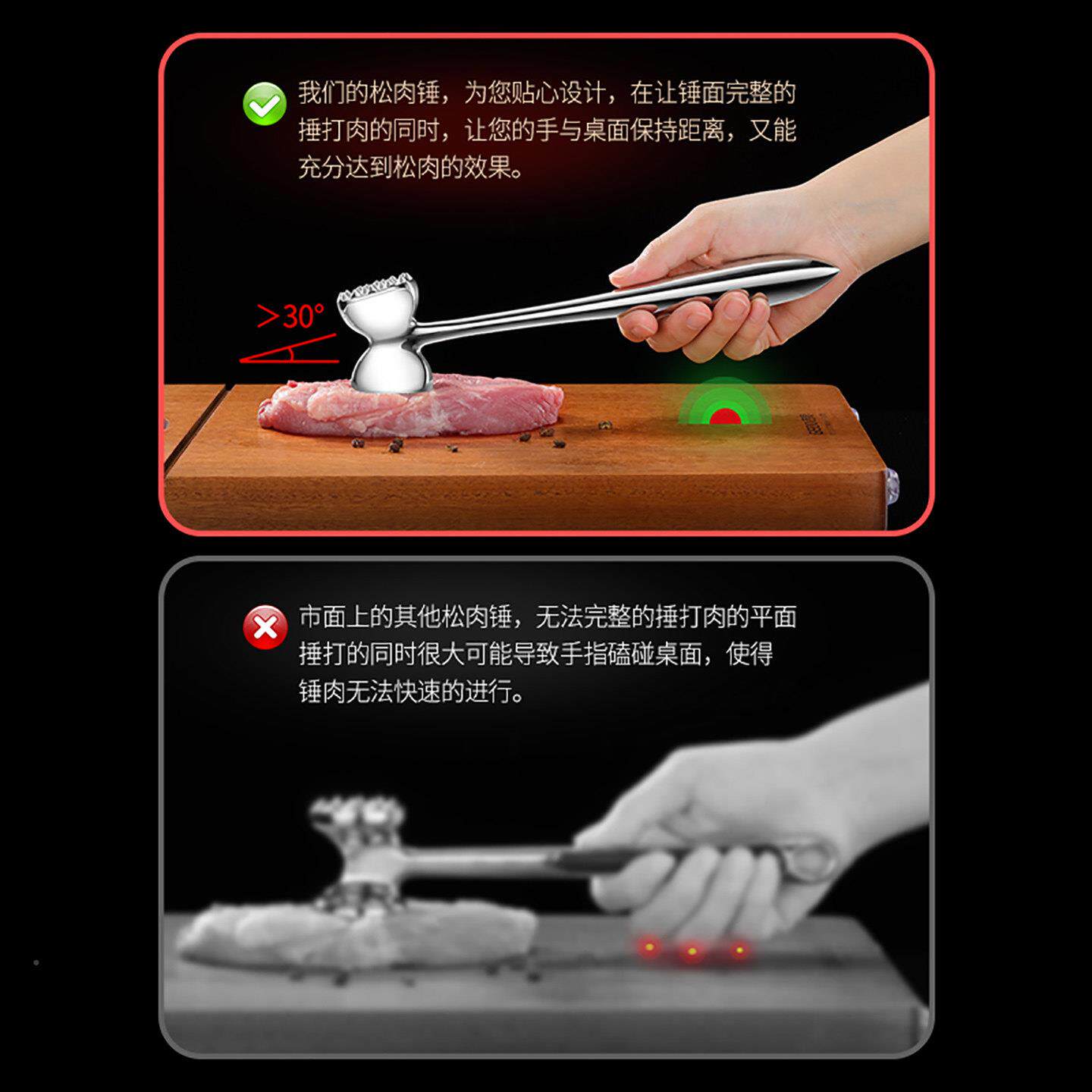捶吉度松锤肉04不锈2026050钢松肉针肉器牛排专用工具家用肉敲锤