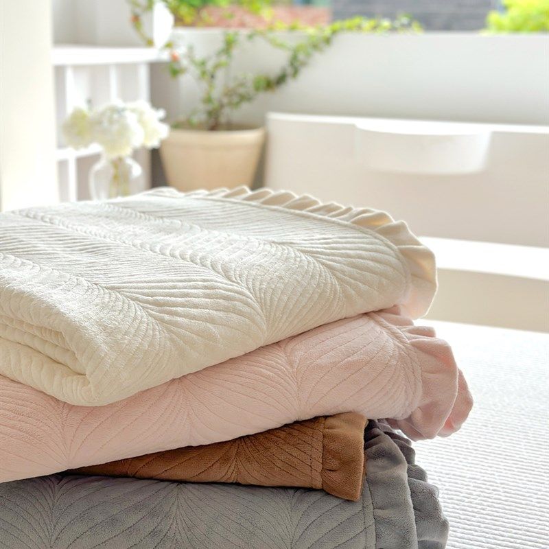 韩国绗缝夹棉床单三件套床盖单件加厚加绒韩式秋冬保暖花边