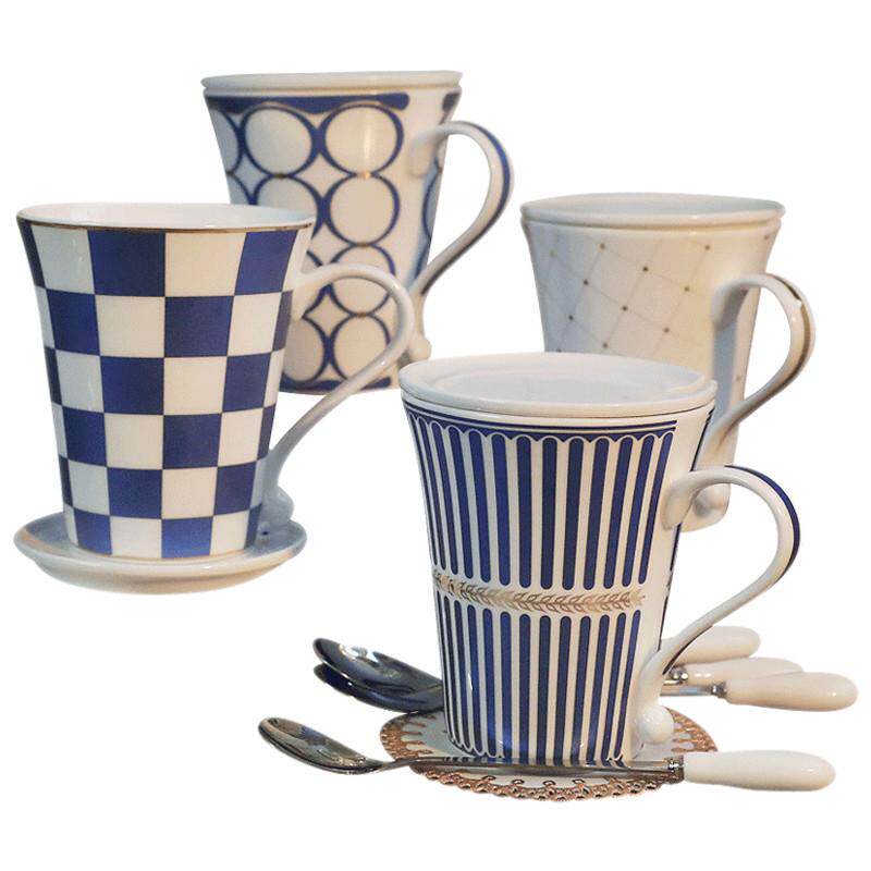 简约创意陶瓷杯欧式早餐杯盖套装咖啡勺杯子水杯马克杯办公家用带