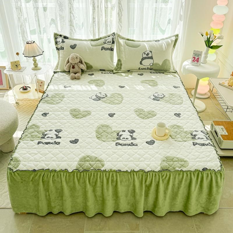 卡通床裙夹棉加厚法莱绒床罩儿童学生单人男女孩床垫套防滑