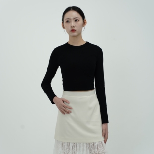 FIRST.PRETTY秋冬拼接蕾丝半身裙A字裙冬季新款显瘦毛呢半身裙